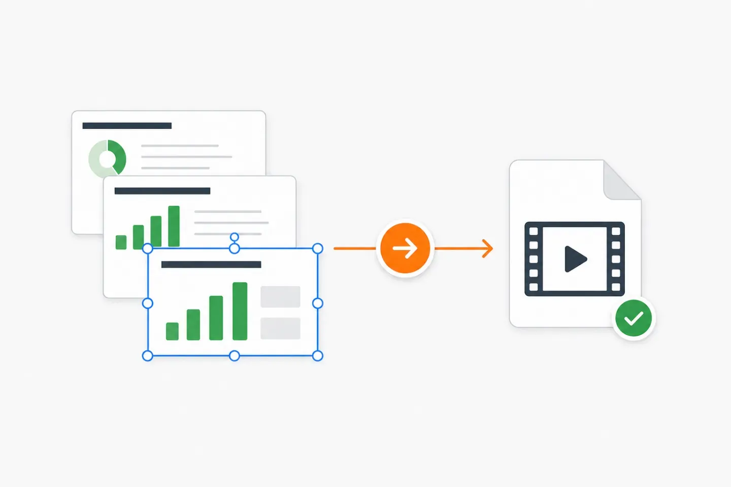 PowerPoint slides transforming into a completed MP4 file