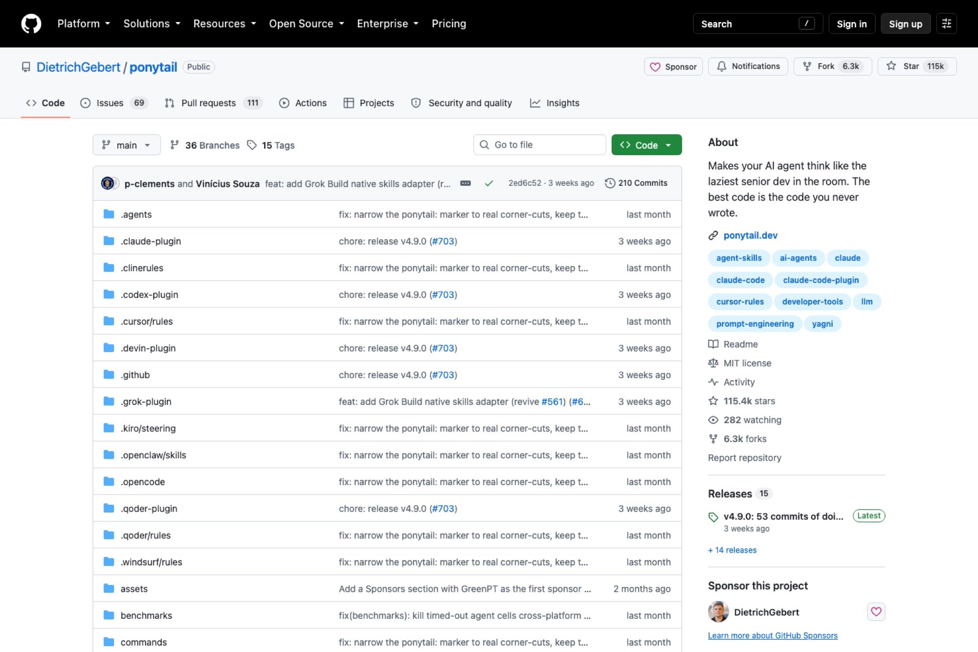 The repository root, where a folder per agent (.cursor, .codex-plugin, .grok-plugin, .windsurf, .openclaw) does the cross-tool work