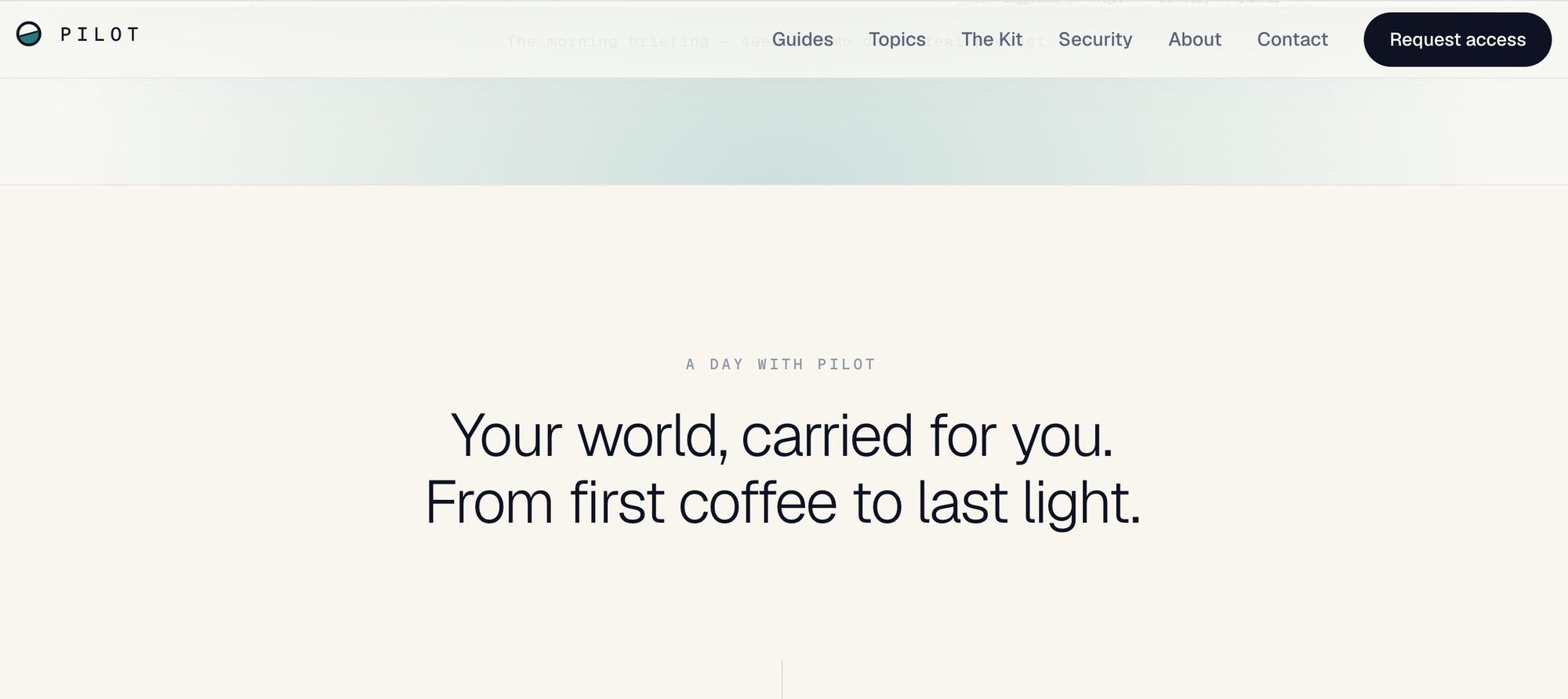 PILOT positions itself as a private AI chief of staff behind a request-access page