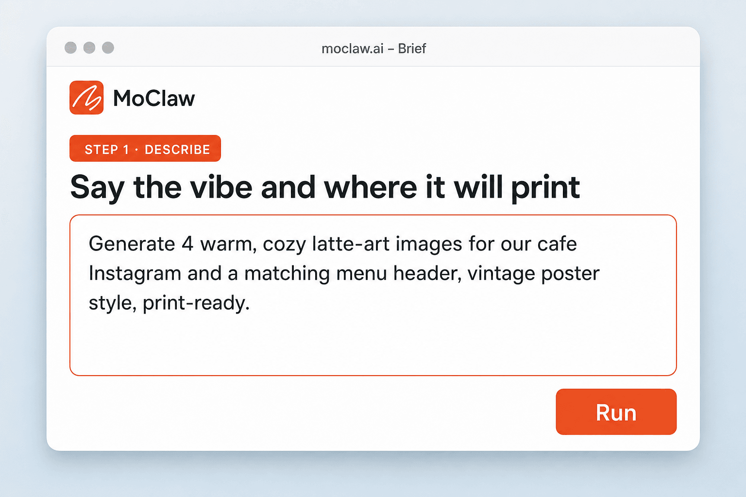 Step 1: describe cafe image style and placement