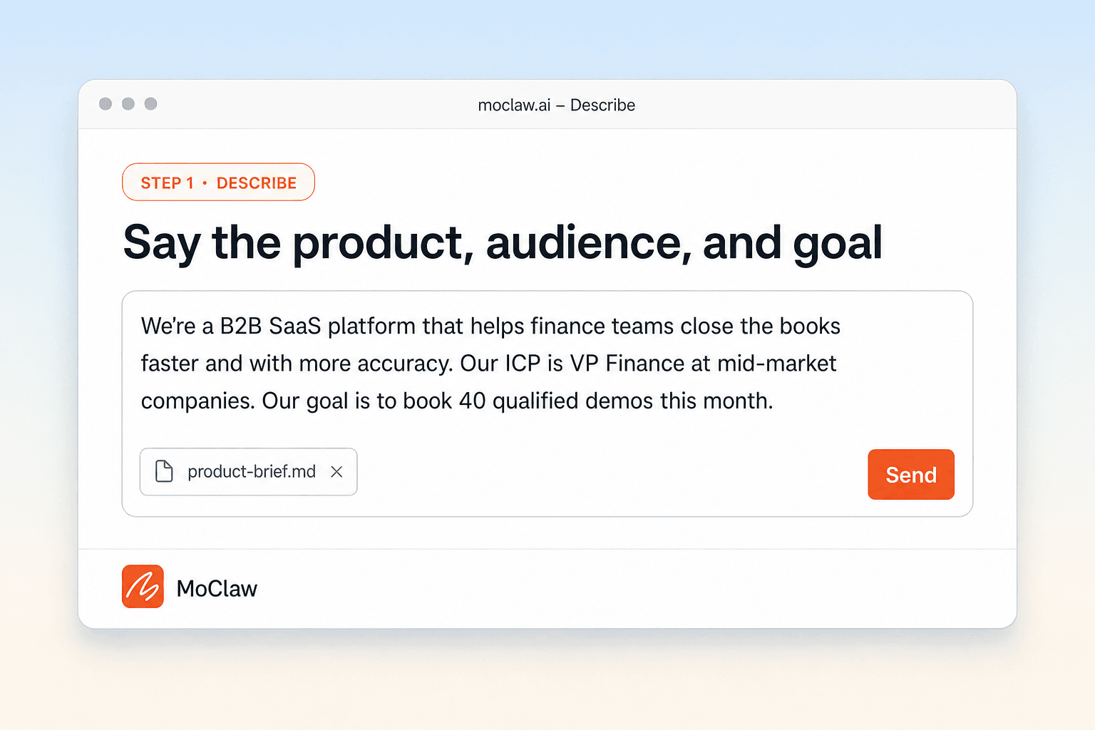 Step 1: describe product, audience, and goal for the marketing strategy