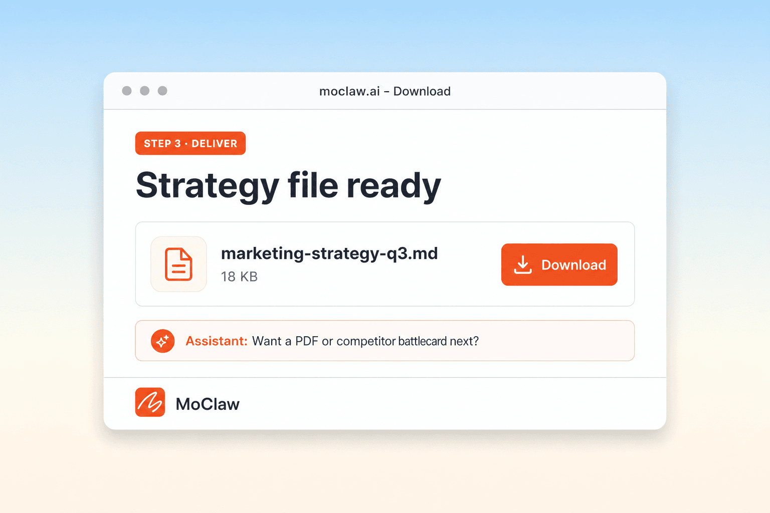 Step 3: marketing strategy file ready to download