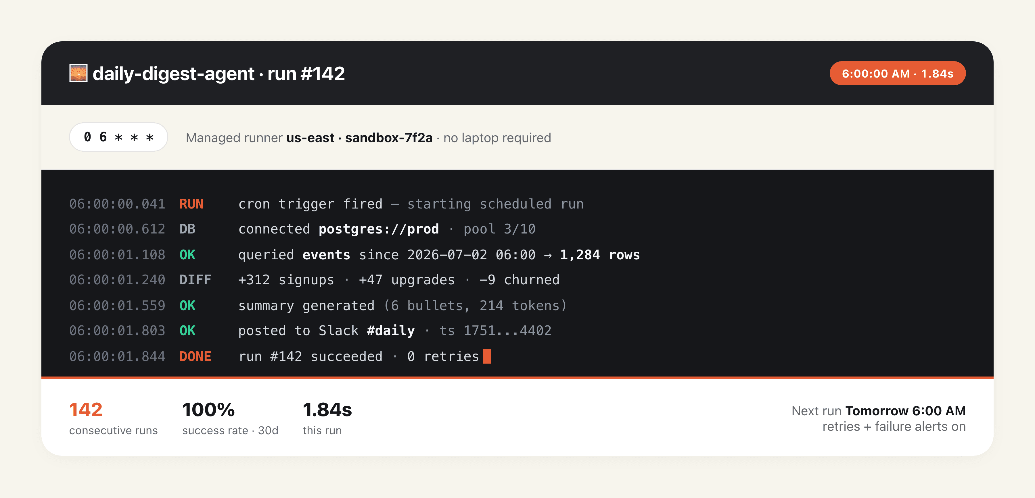 Always-On Scheduled Agent output preview