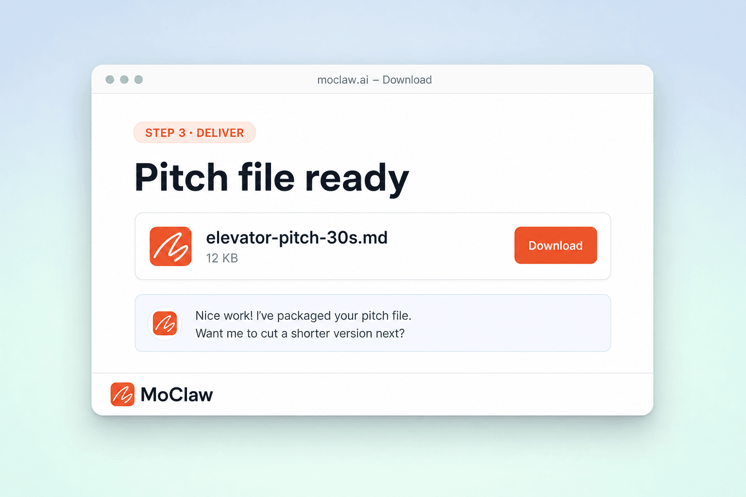 Step 3: elevator pitch file ready to download