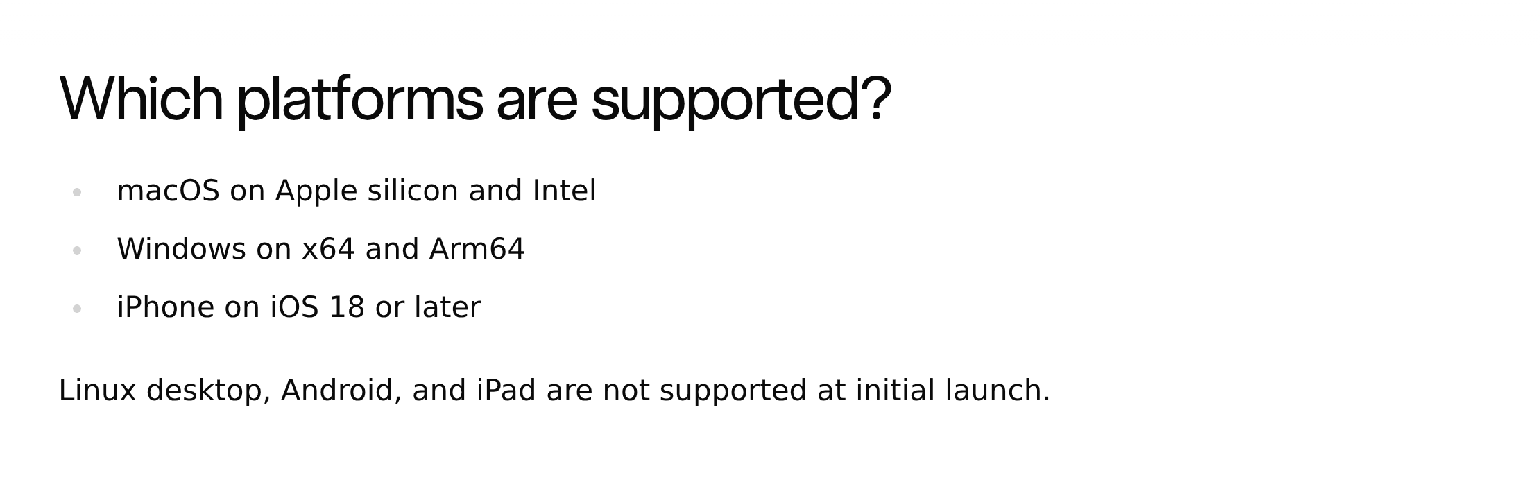 Grok Bot FAQ: desktop app is macOS, Windows, and iPhone; Linux desktop is not supported