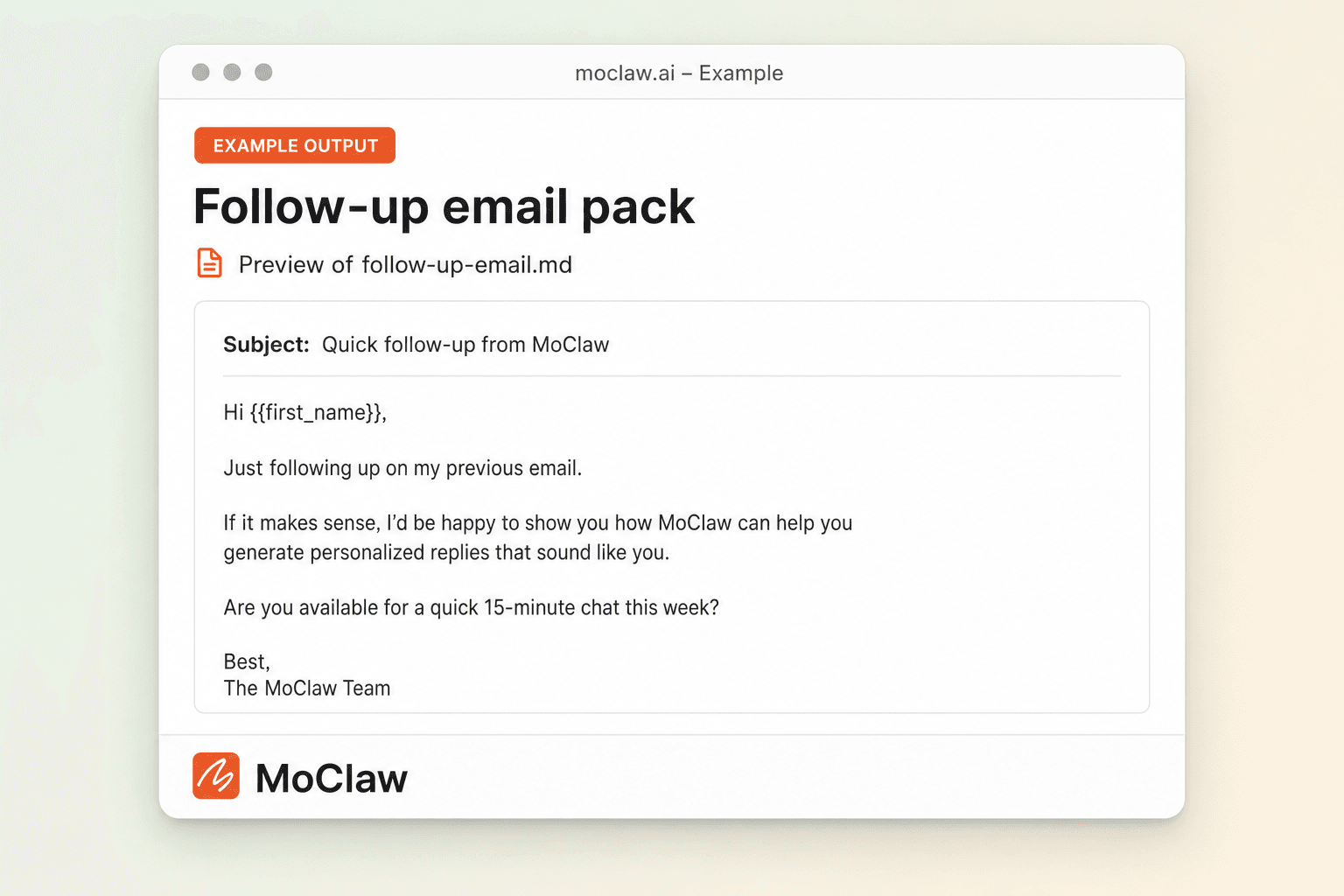 Example follow-up email output ready to send