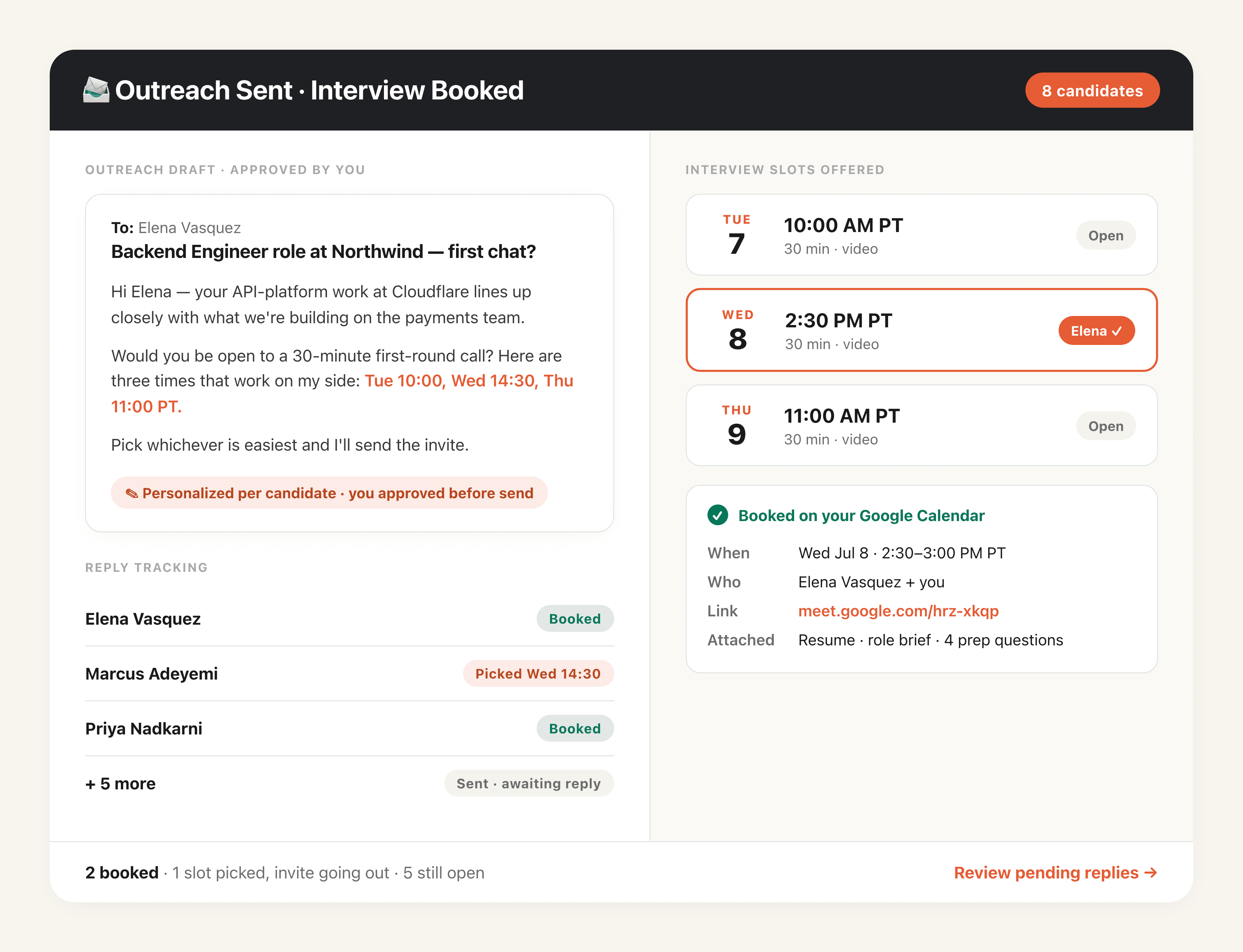 Candidate Outreach and Interview Booking output preview