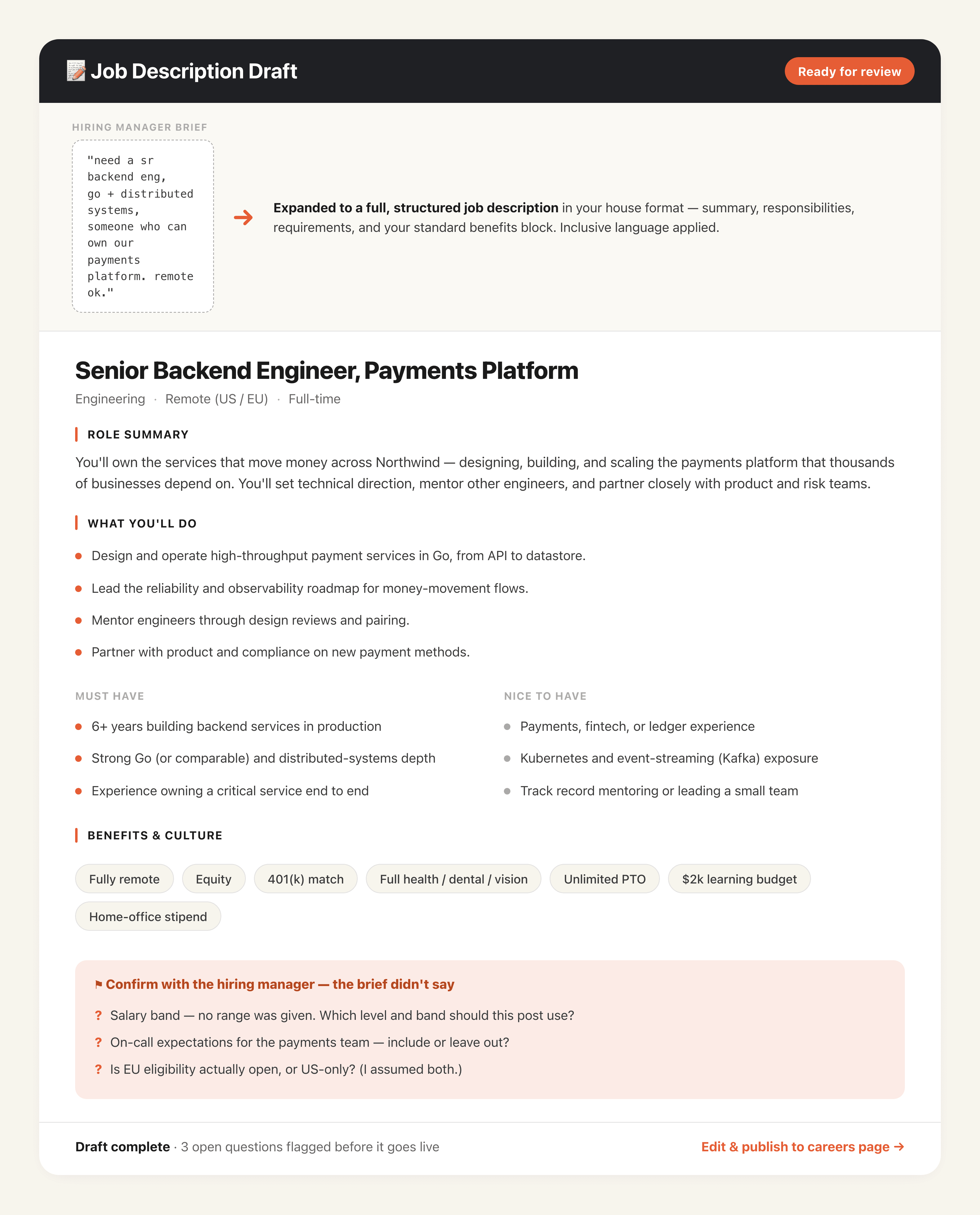Job Description from a Role Brief output preview