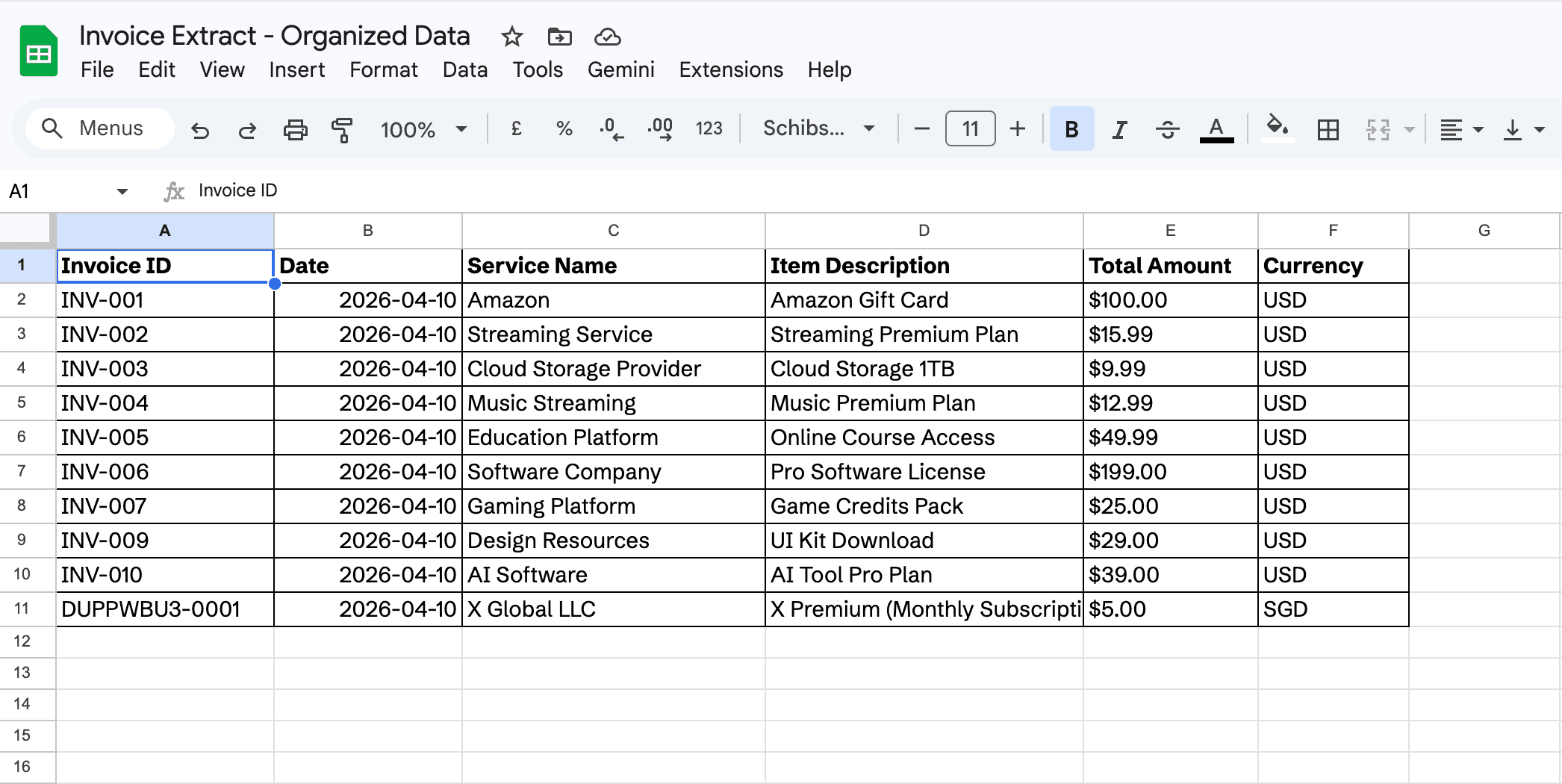 Invoice Data Extraction to Google Sheets preview 1