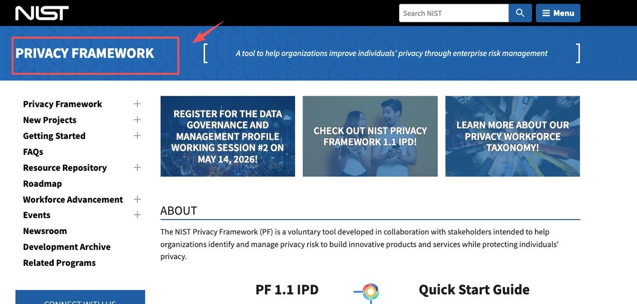 NIST Privacy Framework page for verifying privacy and reset controls