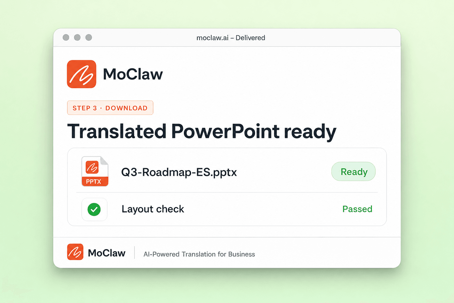Step 3: translated PowerPoint ready to download