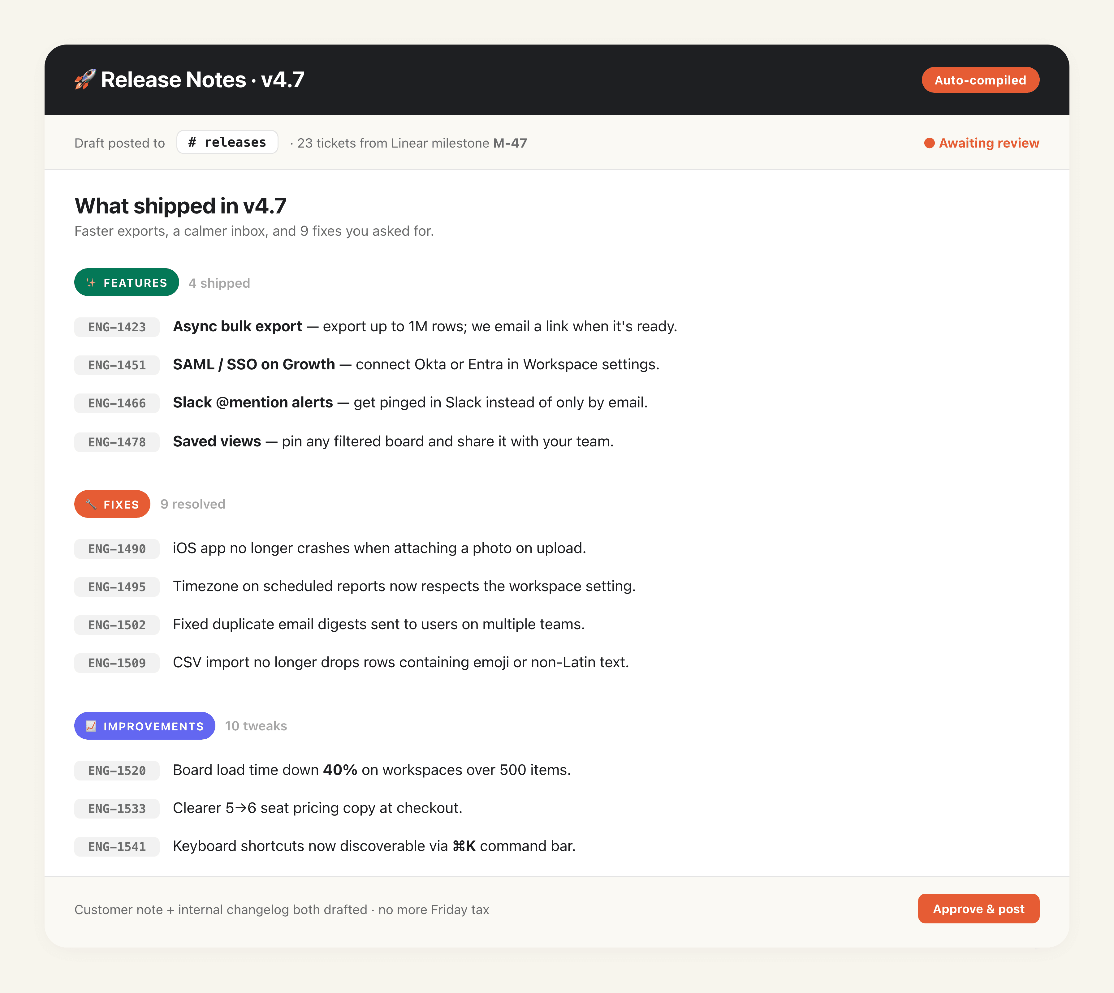 Auto-Compiled Release Notes output preview