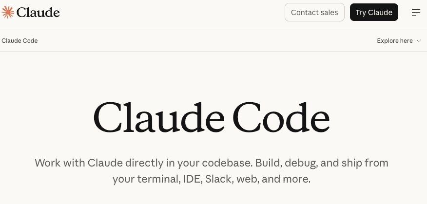 Claude Code product page positioning it as an agentic coding tool for the terminal and IDE
