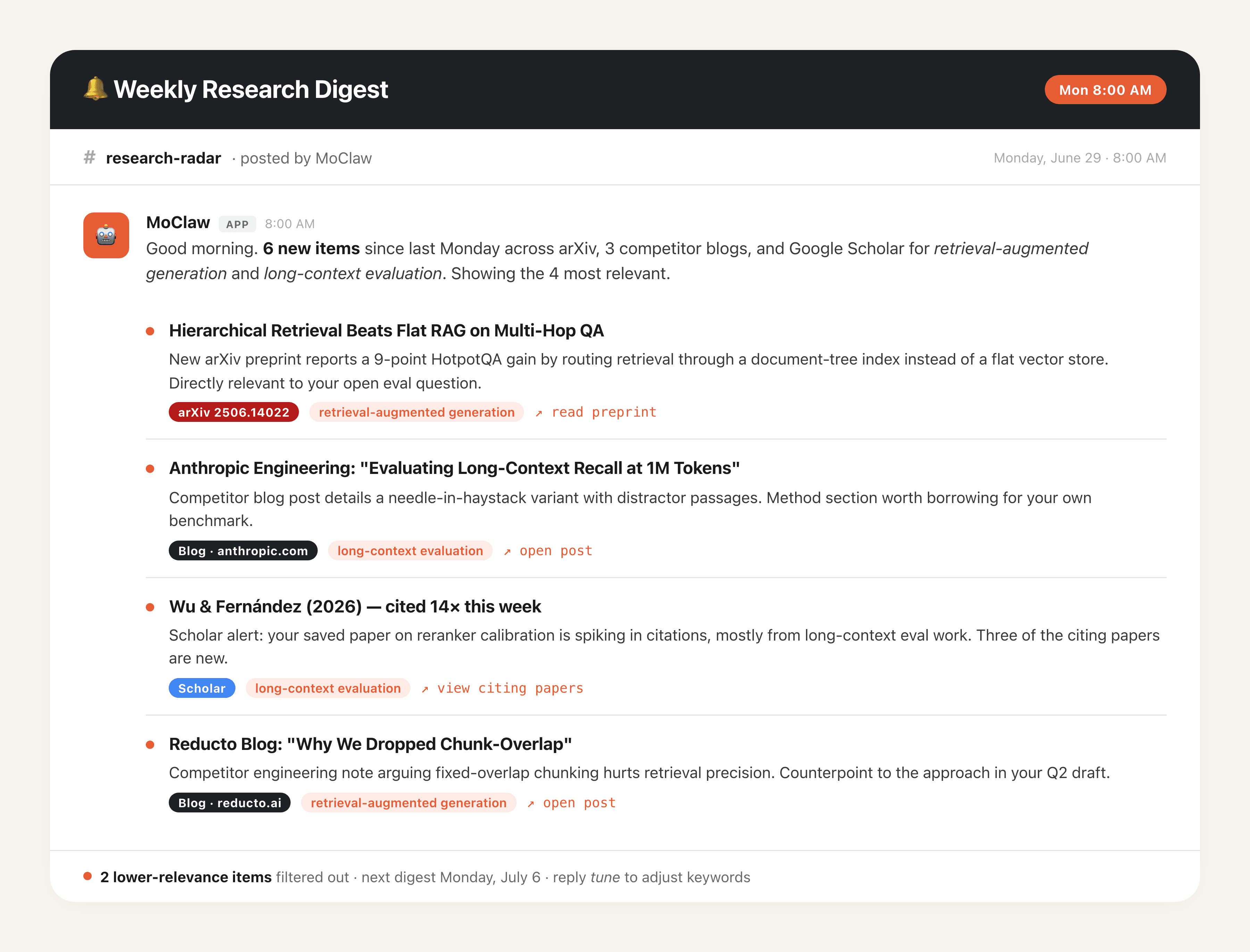 Weekly Source and Keyword Digest output preview