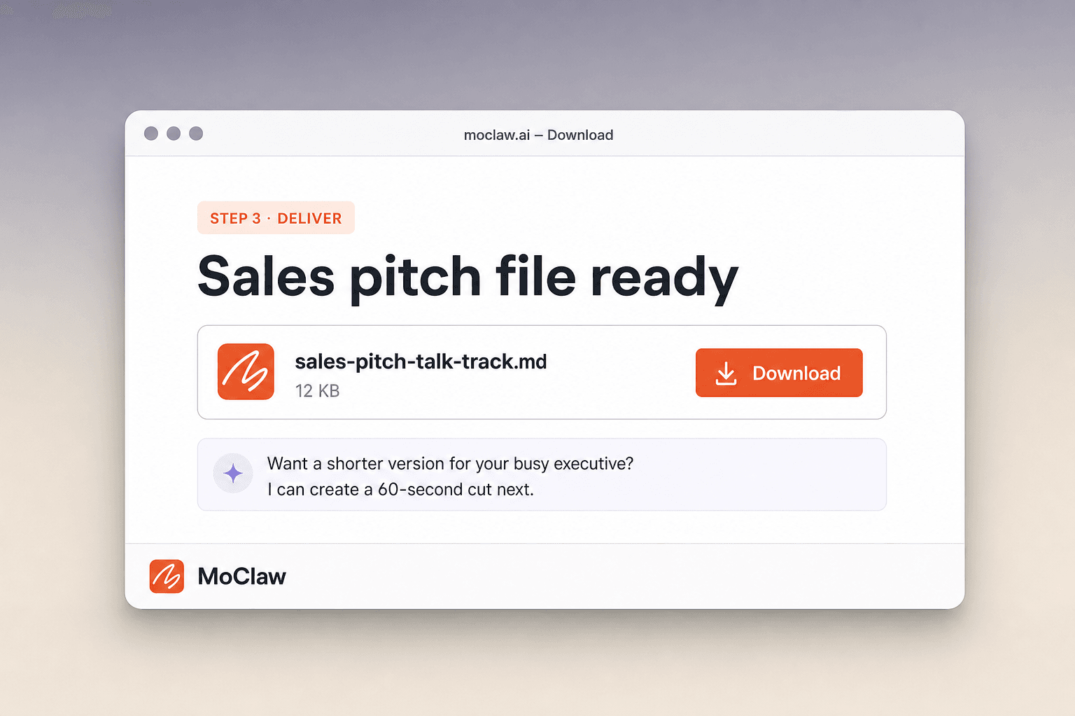 Step 3: sales pitch file ready to download
