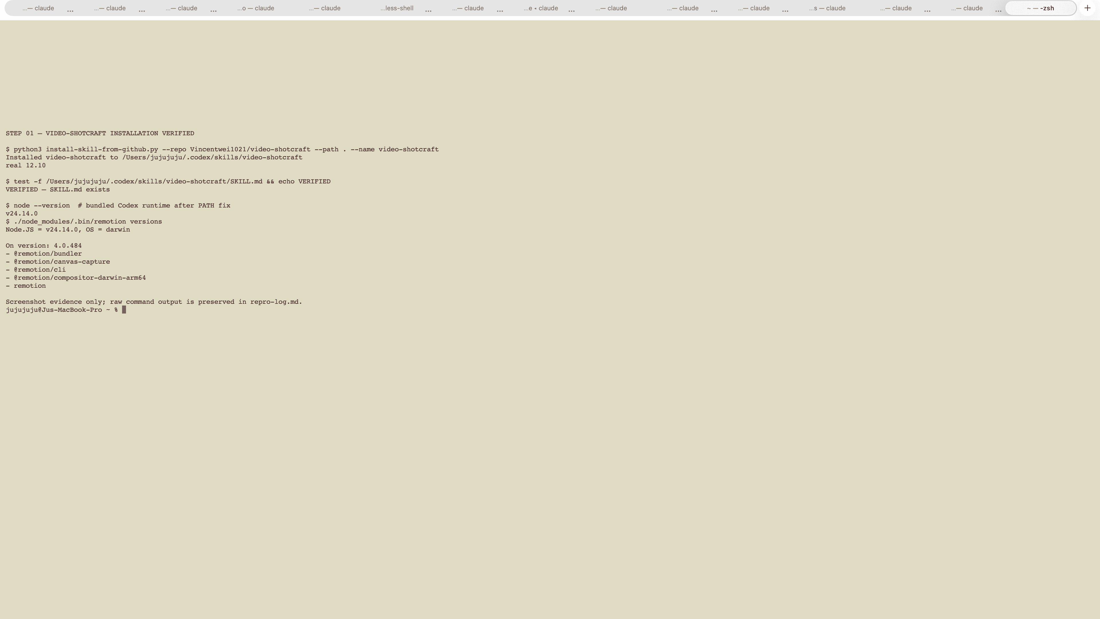 video-shotcraft installed, with the environment check