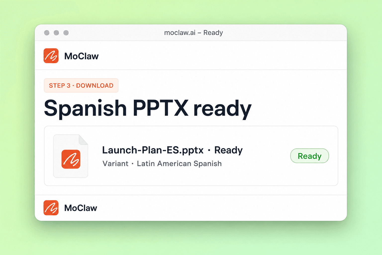 Step 3: Spanish PPTX ready to download