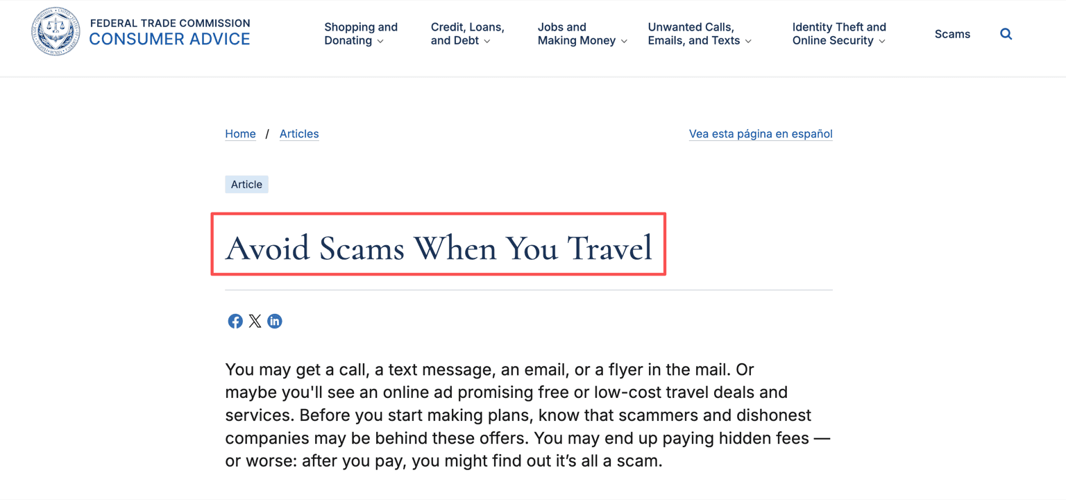 FTC consumer guidance advising travelers to get cancellation and refund policies in writing before paying