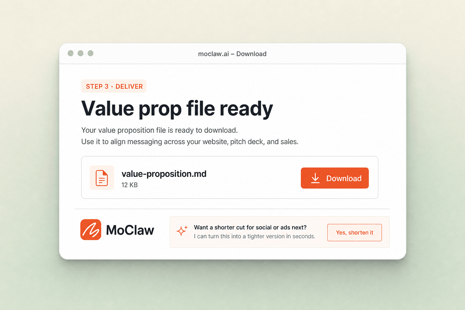 Step 3: value proposition file ready to download